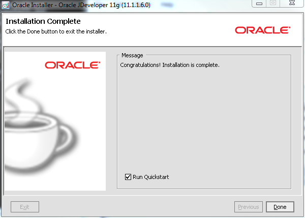 Oracle JDeveloper 11g 11.1.1.6 - Installation Complete